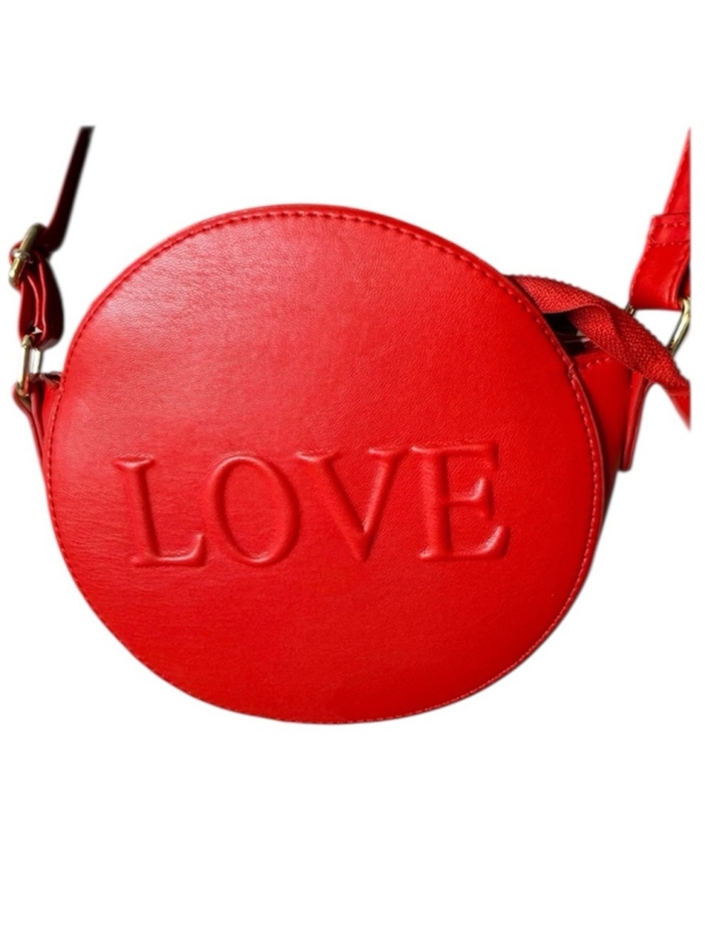 BRASH Round Red Love Crossbody Bag Purse Zipper Raised Embossed Y2K